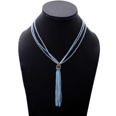 Aquamarine Faceted Beads Silver Beautiful Tassel Gemstone Necklace Exporter