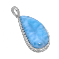 Blue Larimar Pendant 925 Sterling Silver Dominican Natural Gemstone Exporter