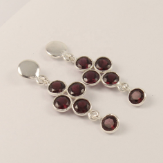 925 Sterling Silver Bezel Garnet Round Gemstones Dangling  Earring Exporter