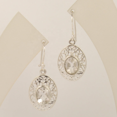 Silver Crystal Quartz Oval Shape Earrings Semi Precious Jewelry  Exporter