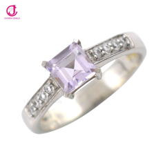 Silver Solitaire Engagement Ring Custom Gemstone Pink Amethyst Supplier