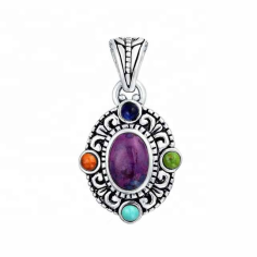 Natural purple copper turquoise multi gemstone  sterling silver pendant supplier