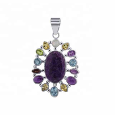 New trendy 925 sterling silver charoite multi gemstone pendant  supplier