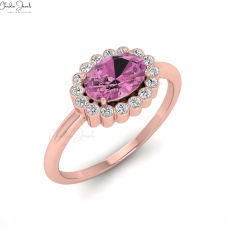 Natural Pink Tourmaline & Diamond Halo Ring 14k Gold Jewelry Manufacturer