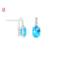 Elegance Studs White Gold Earring With  Swiss Blue Topaz & Diamond Exporter