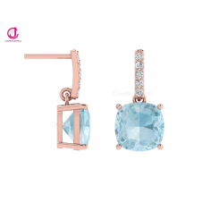 Rose Gold Dainty Earring With Natural Aquamarine & Diamond For Girls Exporter