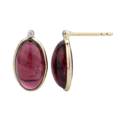 Yellow Gold Natural Diamond Round Cut & Tourmaline Oval earring Exporter