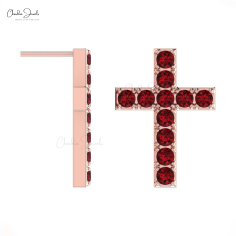 Garnet Earrings in 14k Gold Birthstone Earring Cross Earring Exporter