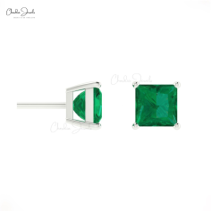 14K Gold Solitaire Stud Earrings With Natural Emerald Exporter