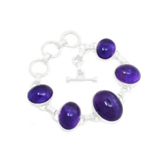 Handmade charm 925 sterling silver amethyst gemstone bracelet supplier