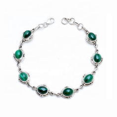 Lovely 925 Solid Sterling Silver Malachite Natural Gemstone Bracelet supplier