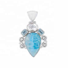 Glamorous style 925 sterling silver larimar multi gemstone pendant supplier