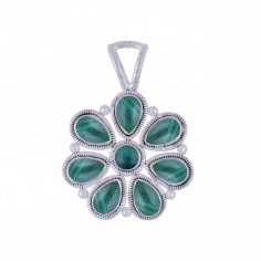 wholesale natural green malachite pendant 925 sterling silver jewelry