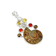 Wholesale handmade 925 sterling silver ammonite multi gemstone pendant