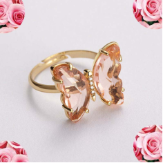 Champagne quartz gold plated prong set butterfly ring birthstone gift Exporter