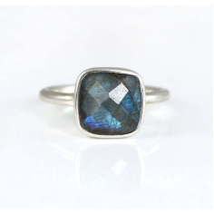 Multi flashy labradorite cushion cut 925 silver ring for engagement Supplier