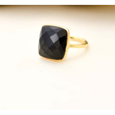 Black onyx gold plated cushion faceted bezel ring Supplier