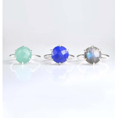 Blue quartz round faceted prong set ring Supplier