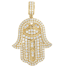 Hamsa Hand Iced Diamond Pendant  14k Yellow Gold,custom hip hop exporter