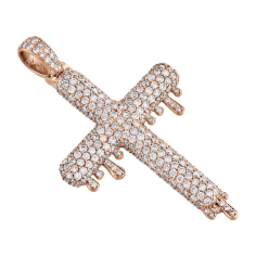 Genuine Round Diamond Drip Cross Pendant In Rose Gold,iced out hip hop supplier