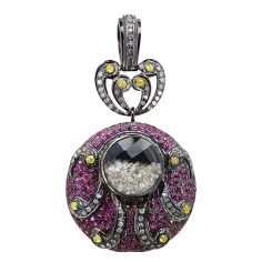 925 Sterling Silver Pave Diamond Gemstone Crystal & Ruby Pendant exporter