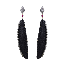 Silver J Carving Dangle Earrings  Diamond Feather Bone Carved Gemstone Supplier