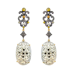 925 Sterling Silver Gold Pave Diamond Gemstone Carving Earrings manufacturer