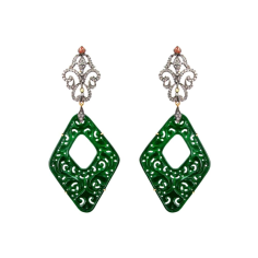 Jade and Diamond Earrings Carved Green Jade Earrings  supplier