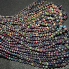 Wholesale gemstone smooth round beads natural black Ethiopian opal beads