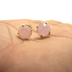 Gold Plated Stud Earring With Crystal Quartz Exporter