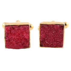 Natural Red Druze Cufflinks Cushion Shape Yellow Gold Plated Exporter