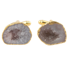 Natural Of-White Geode Druze Yellow Gold Plated Cufflinks Jewelry Exporter