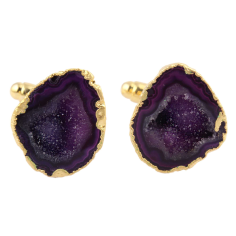 Natural Purple Geode Durzi Yellow Gold Plated Cufflinks Men Exporter