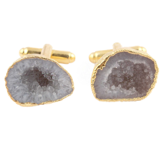 Natural Blue Geode Druze Yellow Gold Plated Cufflinks Jewelry Exporter