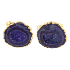 Natural Blue Geode Yellow Gold Plated Cufflinks For Men Boys Jewelry Exporter