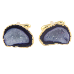 Natural Milky Blue Geode Druze Yellow Gold Plated Cufflinks Exporter