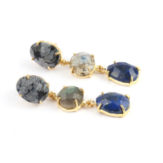 Natural snowflake labradorite and lapis lazuli drop dangle earring Supplier