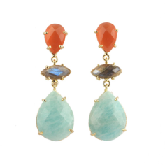 New arrivals faceted cats eye labradorite & amazonite earring 24k Supplier