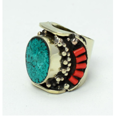 Wholesale Tibetan Turquise Coral Gemstone Vintage Ring