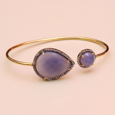 Blue Chalcedony Pear & Round Shape 925 Sterling Sliver Bangle exporter