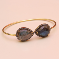 18k Gold Plated Natural Labradorite Gemstone Silver Bangle exporter