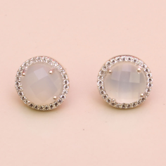 White Chalcedony Round Shape with CZ 925 Sterling Sliver Earring exporter