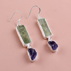 Raw Gemstone 925 Sterling Silver Earrings Gift Jewelry Exporter