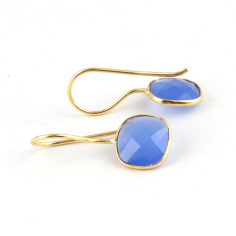 Minimalist 10mm cushion shape briolette cut blue chalcedony earring Supplier