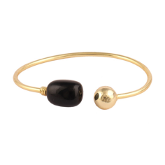 Bohemian stylish 24k gold plated round ball charm & black onyx bracelet Supplier