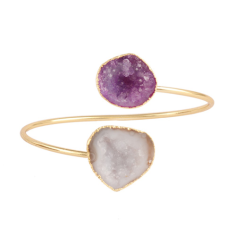 Trendy woman fashion natural purple & white geode druse bracelet Supplier