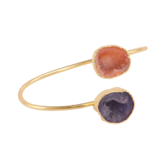 High polished natural orange & lite blue geode druse women bracelet Supplier