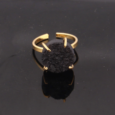 Latest fashion round shape black sugar druse ring gold/silver plated Supplier