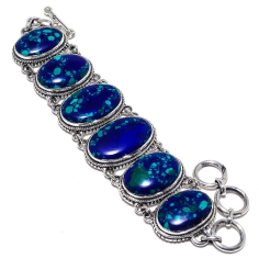 Mosaic Azurite Malachite Gemstone Handmade Jewelry 925 Silver Bracelet Exporter