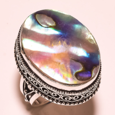 ABALONE SHELL GEMSTONE VINTAGE STYLE 925 SILVER RING WHOLESALER